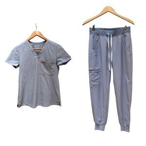 Figs Technical Collection Scrub Set‎ Top (XXS) Jogger Pants (XS) Vapor Blue